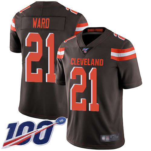 Cleveland Browns Denzel Ward Men Brown Limited Jersey #21 NFL Football Home 100th Season Vapor Untouchable->cleveland browns->NFL Jersey